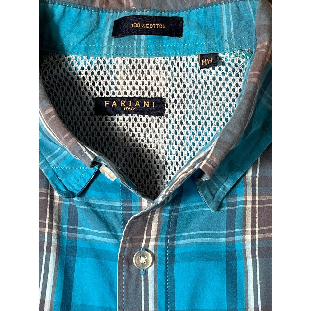 Fariani Italy Mens M Blue Plaid 100% Cotton Outdoor Trek Fishing Shirt‎ Vented - Picture 2 of 8